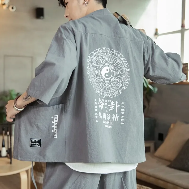 Cárdigan tipo kimono japonés de talla grande 5XL para hombre, abrigo Yukata, traje tradicional asiático, cárdigan Haori japonés estilo samurái Harajuku