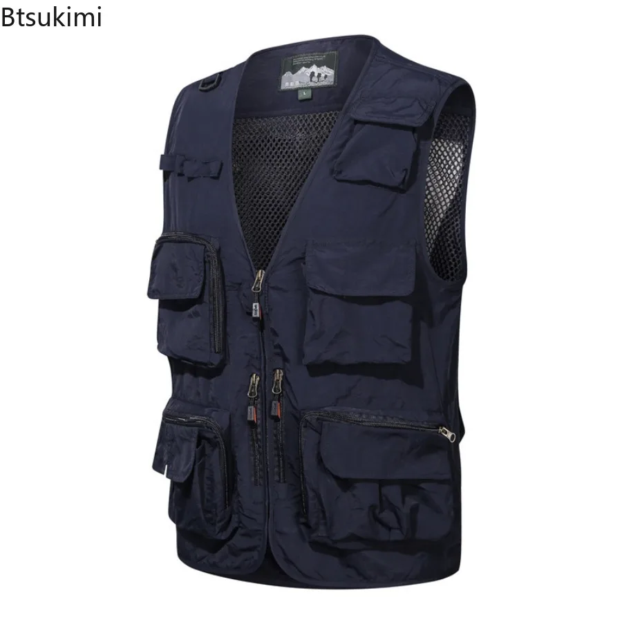 2025 Spring Summer Versatile Vest Jacket Men's Outdoor Multi-pocket Breathable Casual Waistcoat Thin Fishing Vests Work Clothing