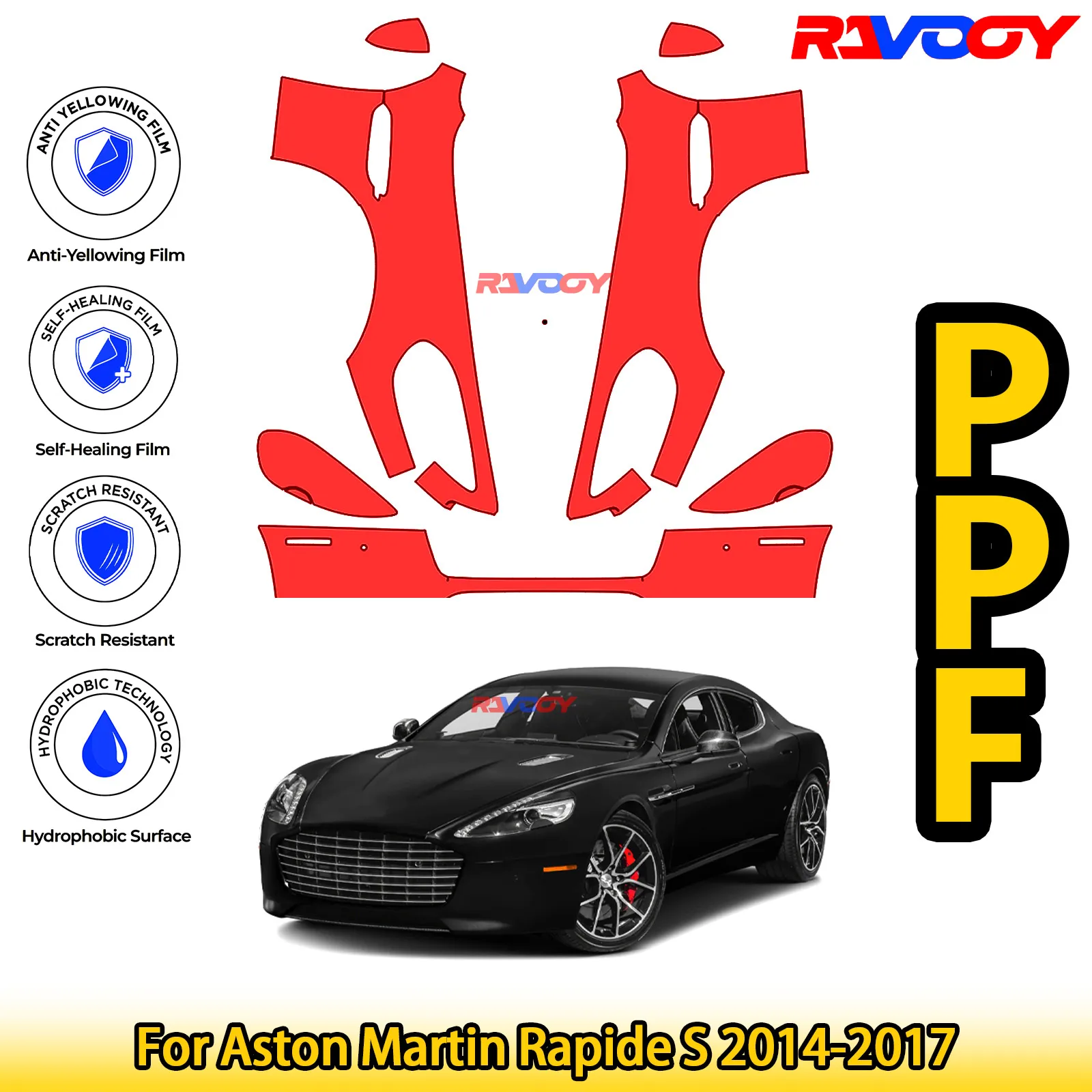 

Для Aston Martin Rapide S 2014-2017 глянцевая матовая черная предварительно вырезанная передняя защитная пленка PPF Kit
