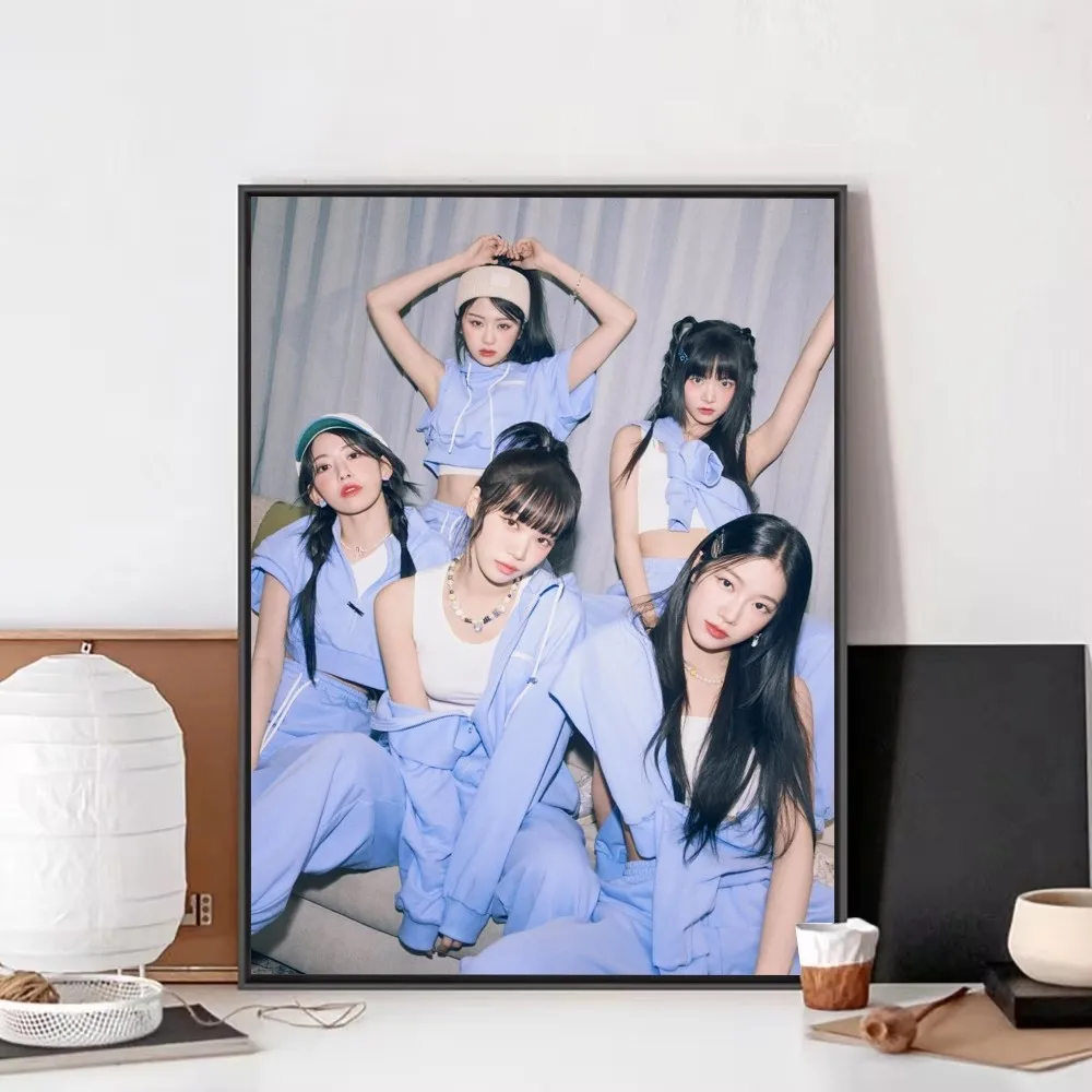 Kpop LE-SSERAFIM Girl Poster Fancy Wall Sticker for Living Room Bar Vintage Decorative Painting Middle Bedroom