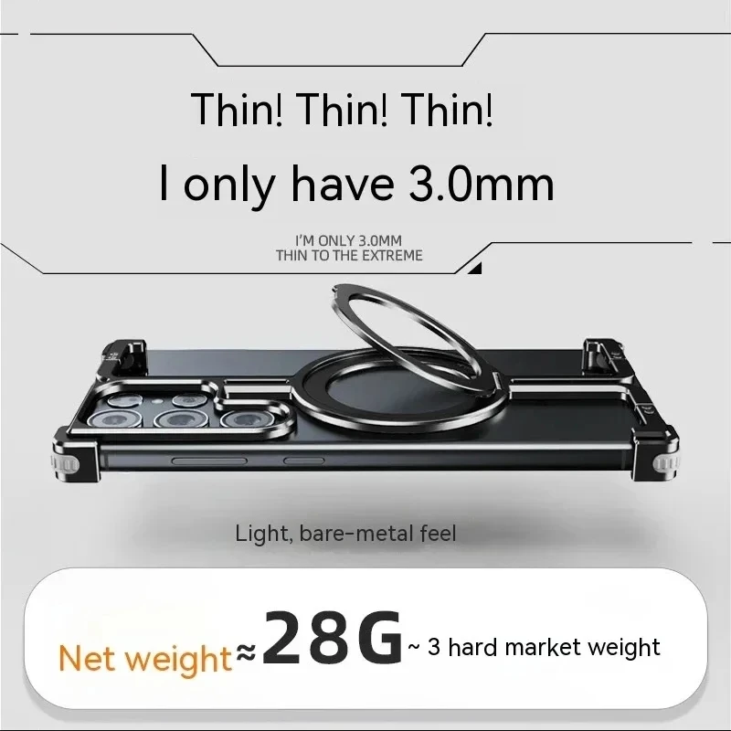 High quality Magnetic frameless metal aluminum bracket housing for the Samsung Galaxy S24 S23 Ultra Case Shock protection cover