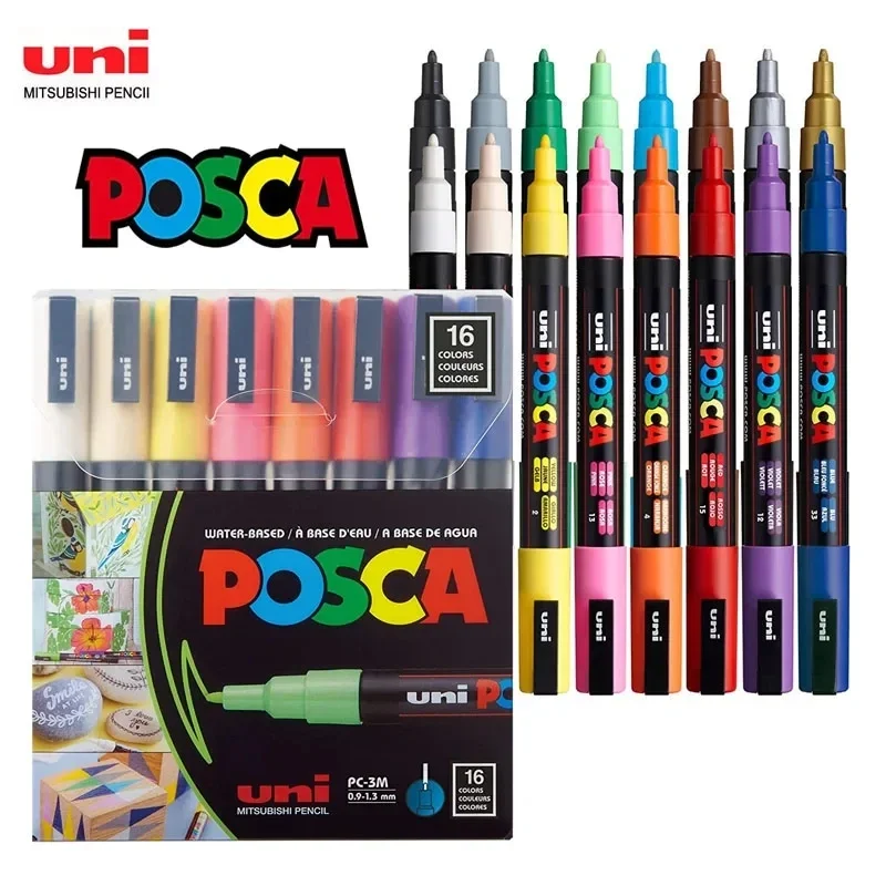 

Японский маркер UNI POSCA, 16 цветов, фоторучка, 3 м, 5 м, поп-постер, ручка на водной основе, граффити, рисование, фотография