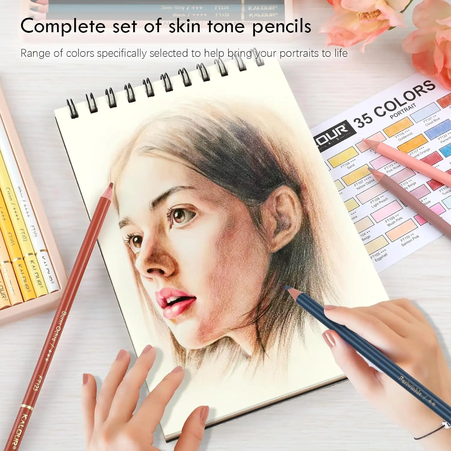 KALOUR 36 Skin Tones Colored Pencils Portrait Set Oil Based Pre-sharpened Drawing Pencils for Beginner Adult Artist Coloring