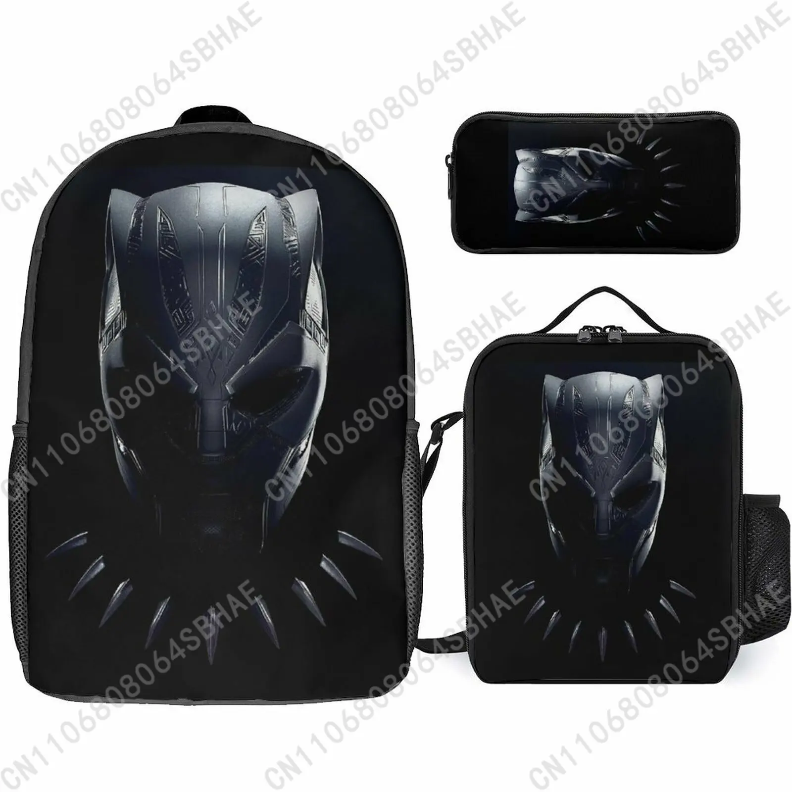 

Marvel Black Panther School Backpack For Teen Middle High School Students 3Pcs Bookbag Lunch Tote Bag Pencil Pouch Cosplay