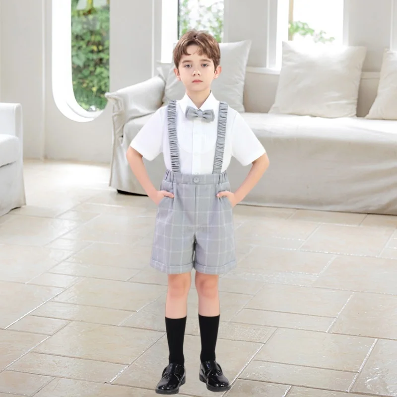 Baby Kids Wedding Party Dress Children Summer Formal Photography Suit Boys Vest Pants Bowtie  Birthday Ceremony Costume