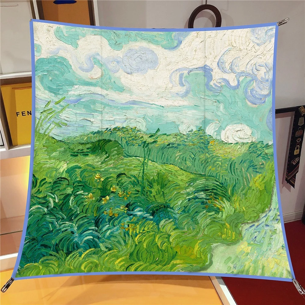 

Green Wheat Field Diagonal Pattern Van Gogh Oil Painting Large Square Scarf Women's Shawl Decorative Polyester Fiber Necktie