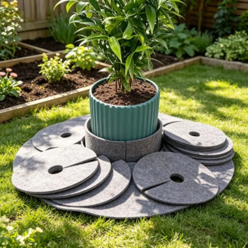 Non Woven Tree Mulch Rings Flower Pot Moisture Retaining Mats Breathable Weed Barrier Plant Cover for Garden Gardening Landscape