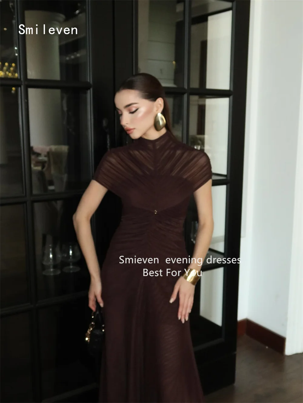 Smileven Luxury Brown Mermaid Prom Dress Scoop Evening Gowns Elegant Occasion Dress Customized 2026
