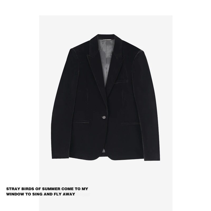 

Forever 21 Velvet Women's Black Velvet Jacket Spring 2026 Design Sensation Commute Style Long Sleeve Zipper Pure Color