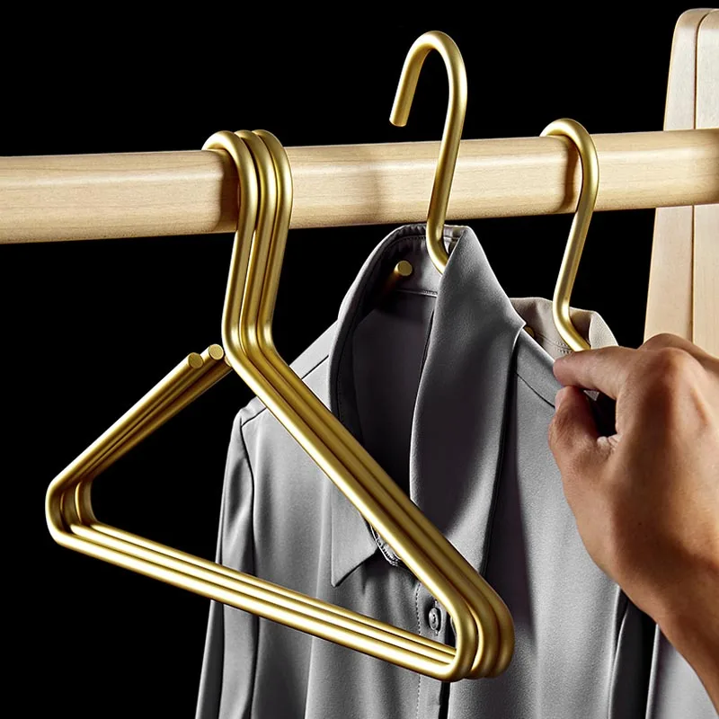 5pcs Solid Metal Hangers for Coat Durable Seamless Matte Gold/Sliver Clothes Trousers Sweater Storage Racks Hangers Organizer