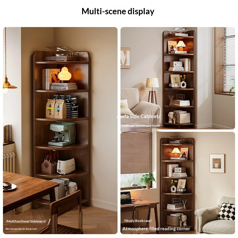 Solid Wood Narrow Triangle Corner Bookshelf Storage Cabinet Fan Shaped Bookcase Living Room Home Organizer Shelves Organizers