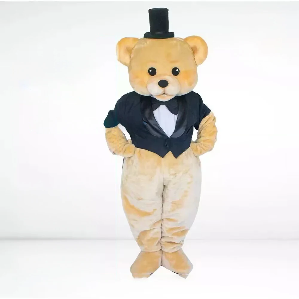 Cute Black Tailcoat Brown Bear Teddy Bear Mascot Costume Character Amusement Animation Fancy Dress Event Halloween Party Suits