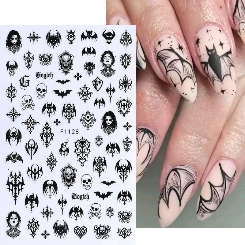 

Наклейки для ногтей на Хэллоуин, темные готические железные окна, черный кот, тыква, череп, наклейки на Хэллоуин