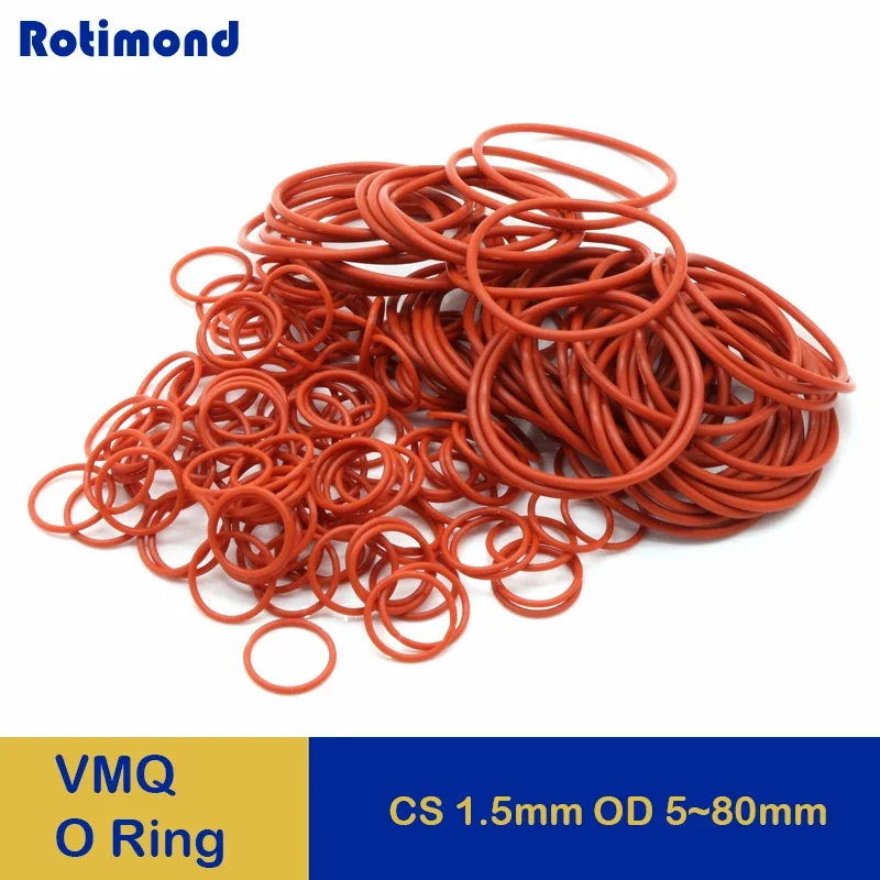 

10pcs VMQ Red Silicone O Ring Gasket OD 5 ~ 80mm CS 1.5mm FoodGrade Waterproof Washer O ring Rubber Round Shape Seal