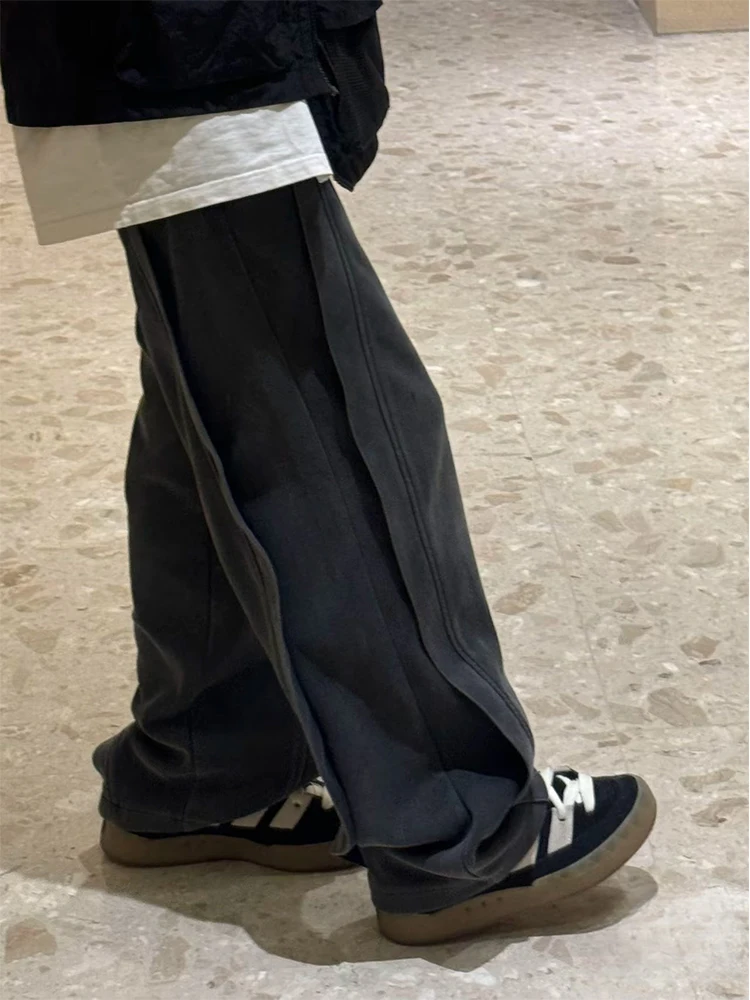 

American Retro Patchwork Loose Men's Sweatpants Spring Autumn Straight Casual Wide Leg Pants CleanFit Sle Workwear