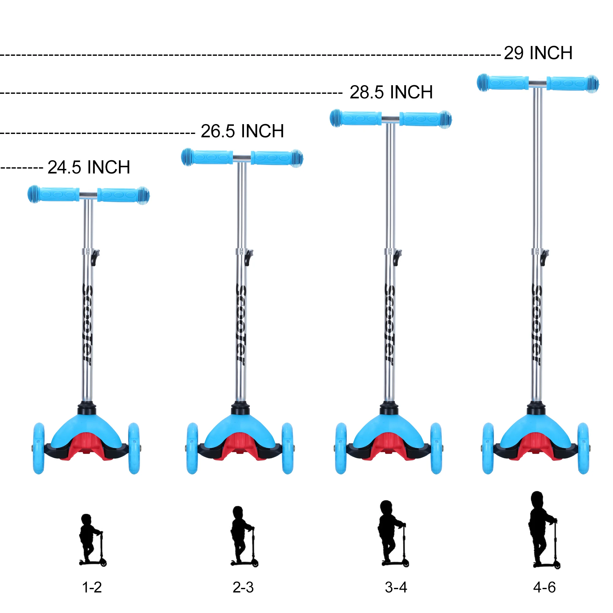 Kids Scooter - 4 Adjustable Height, Extra-Wide Deck with Brake & 3 PU Flashing Wheels, Over 3 Years Old,Blue