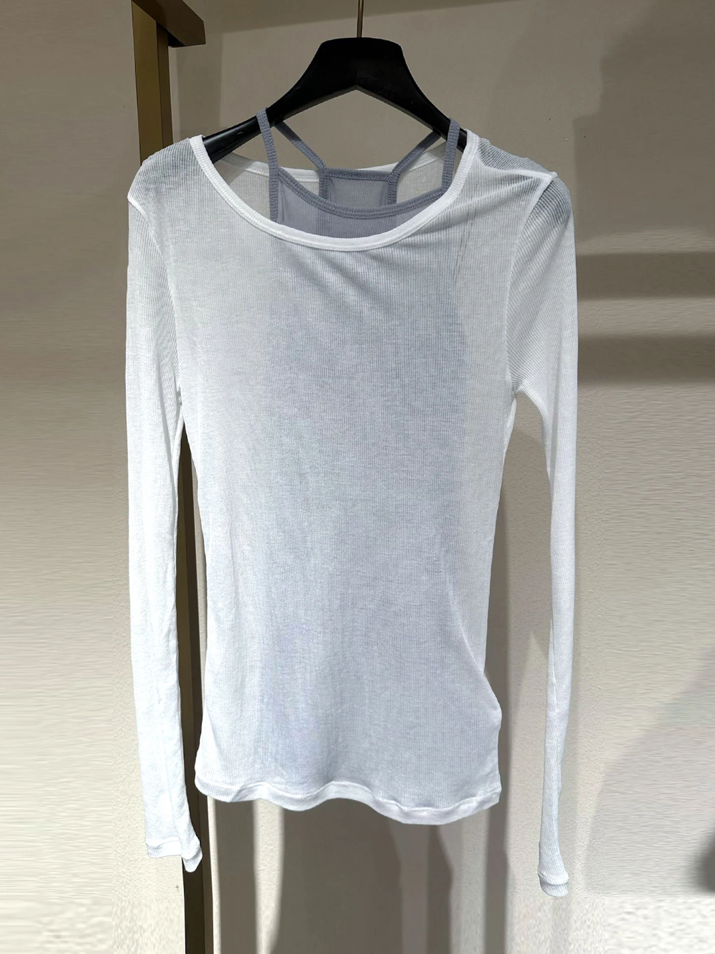 Laid-back Style Women's T-shirt Upper Body Double-breasted Strap Spring Summer Commute Wind Standard Fit Long Sleeve round Neck