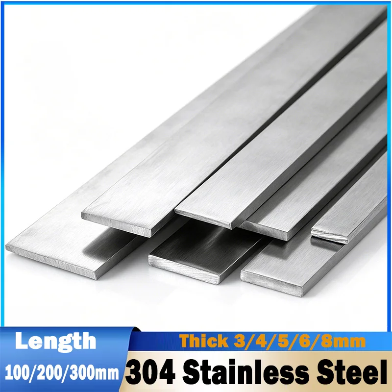 1pcs 304 Stainless Steel Solid Square Bar Flat Various Sizes Thick 3/4/5/6/8mm Length 100/200/300mm Cold-rolled Flat Steel