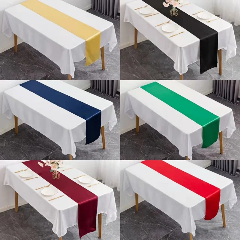 

10pcs/Pack Satin Table Runners Sashes Centerpieces Party Wedding Events Banquet Home Table Decoration Solid Table Cover Runner