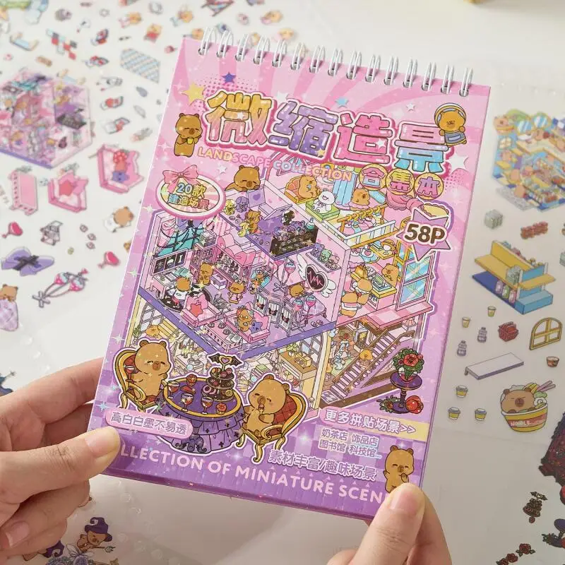 

Card Lover 58 Pcs [Guinea Pig Town 6.0 Series] Collection Book of Waterproof 3D Landscape Stickers Accessory Shop Circus