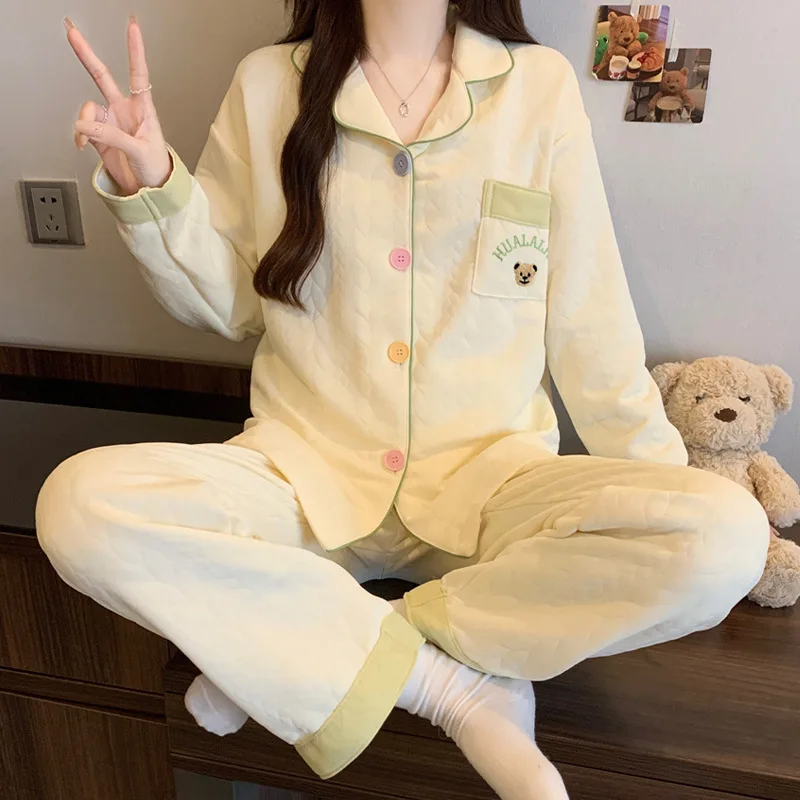 New Arrival: Stylish Autumn/Winter Thermal Pyjamas Korean-Style Casual Air-Cotton Loungewear Women's Relaxed Homewear Set
