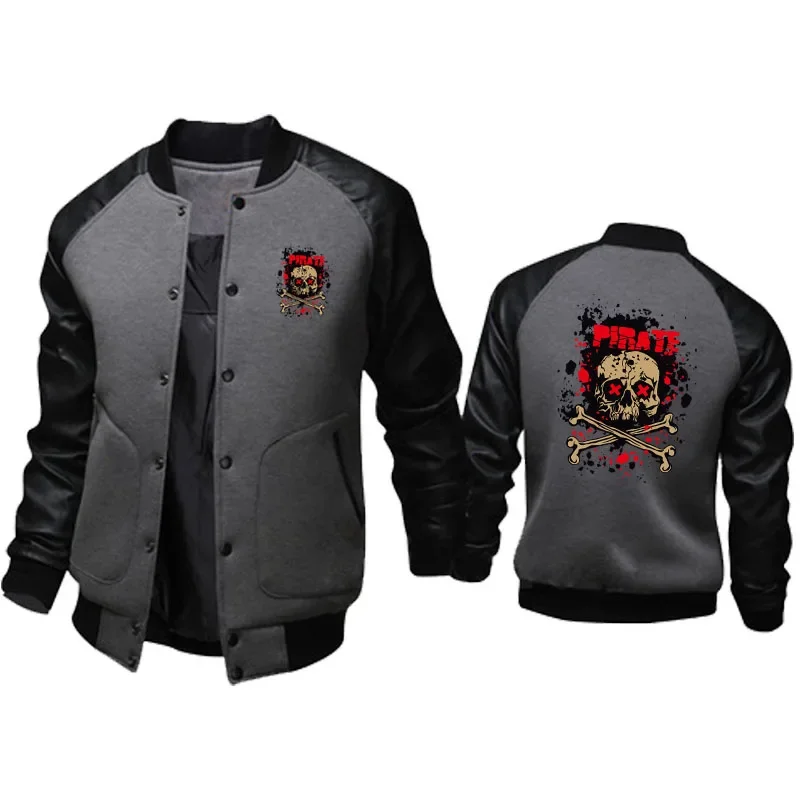 Chaqueta de béisbol con estampado de calavera para hombre, chaqueta de motocicleta, chaqueta de cuero, top de calle oscura, moda de otoño, nuevo