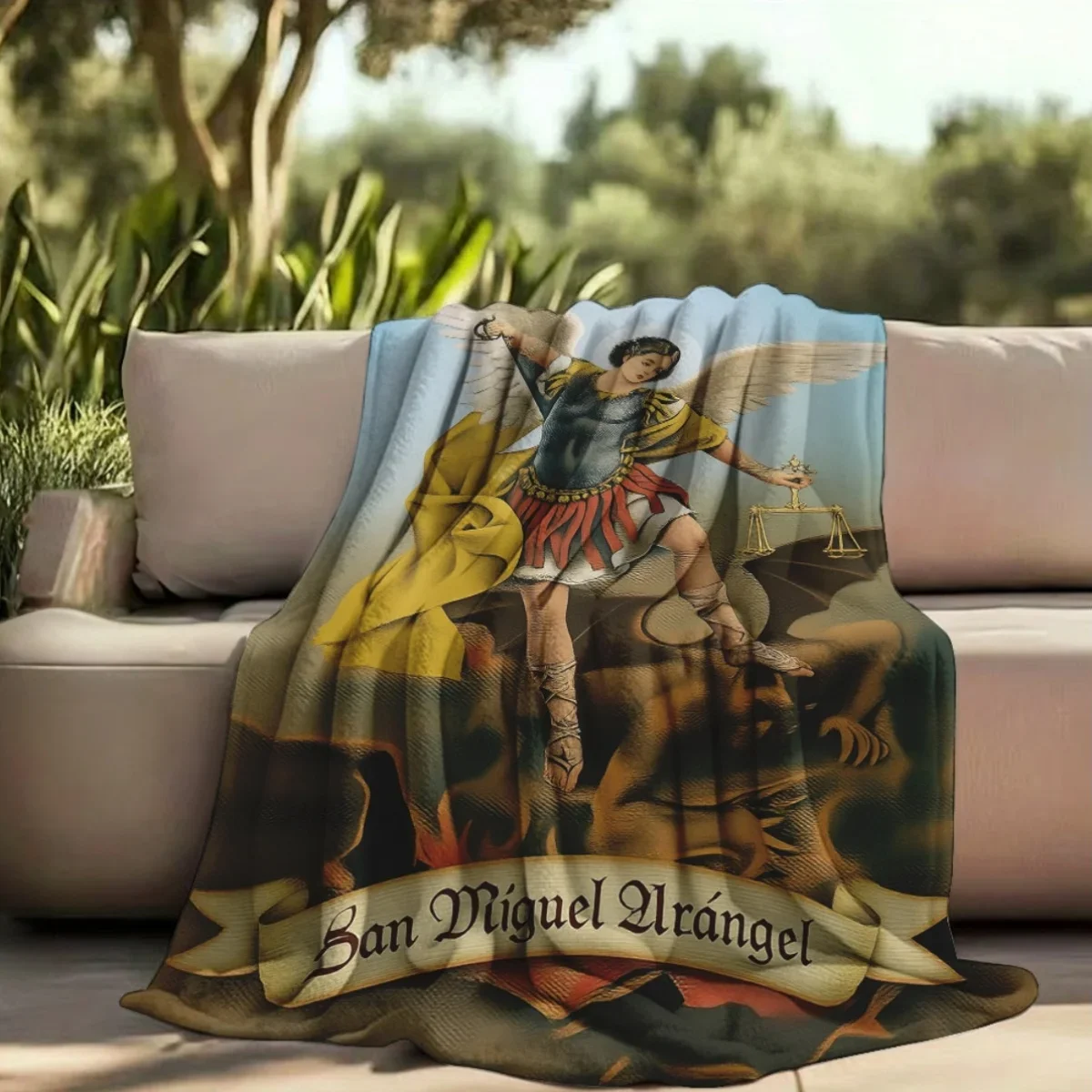 Custom St. Michael Archangel Victory Over Evil Flannel Throw Blanket Lightweight Polyester Winter Wrap With Angelic Battle Scene