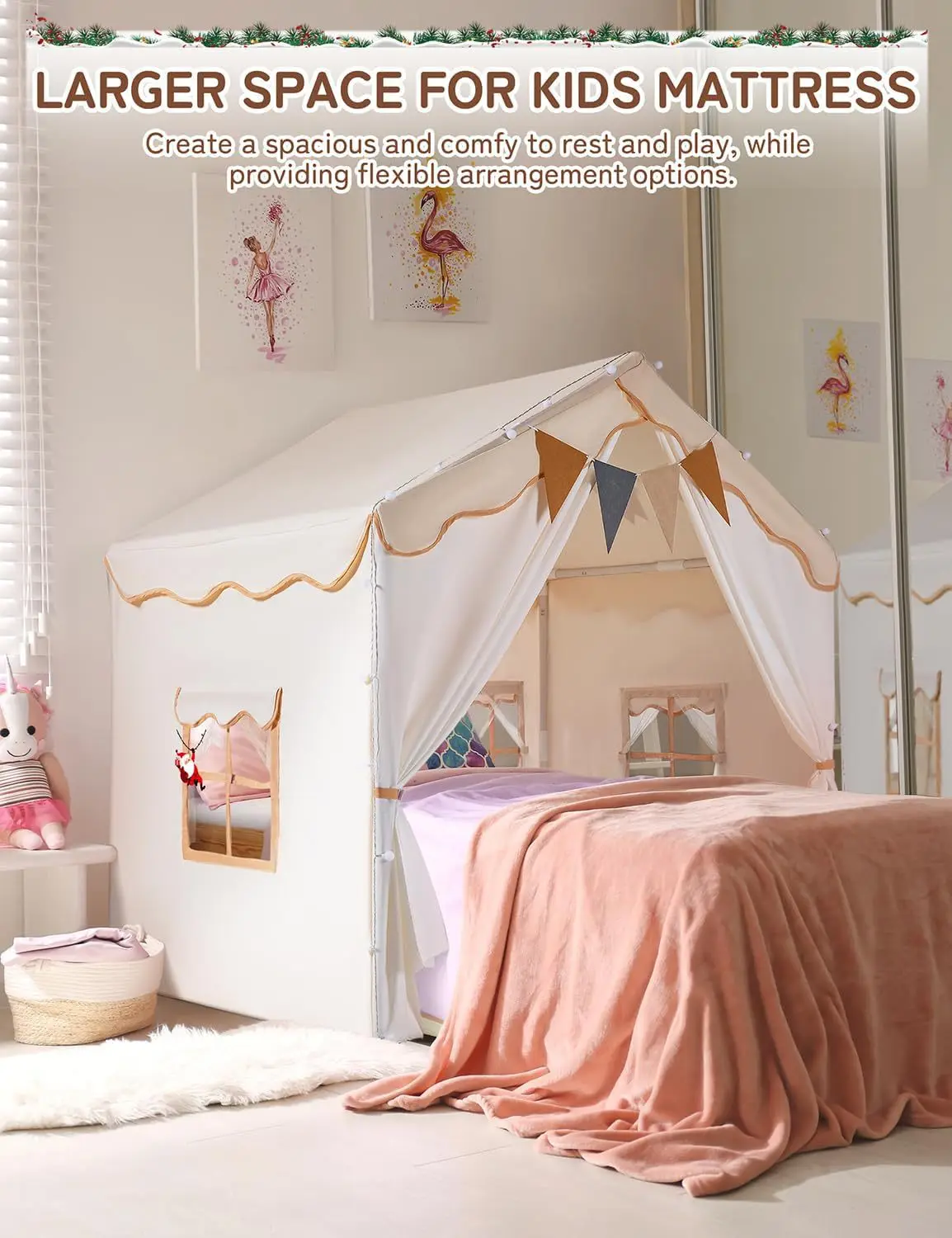Tente de jeu pour enfants, grande maison de jeu pour enfants avec 2 portes et 4 fenêtres pour tente de noël intérieure et extérieure pour tout-petits