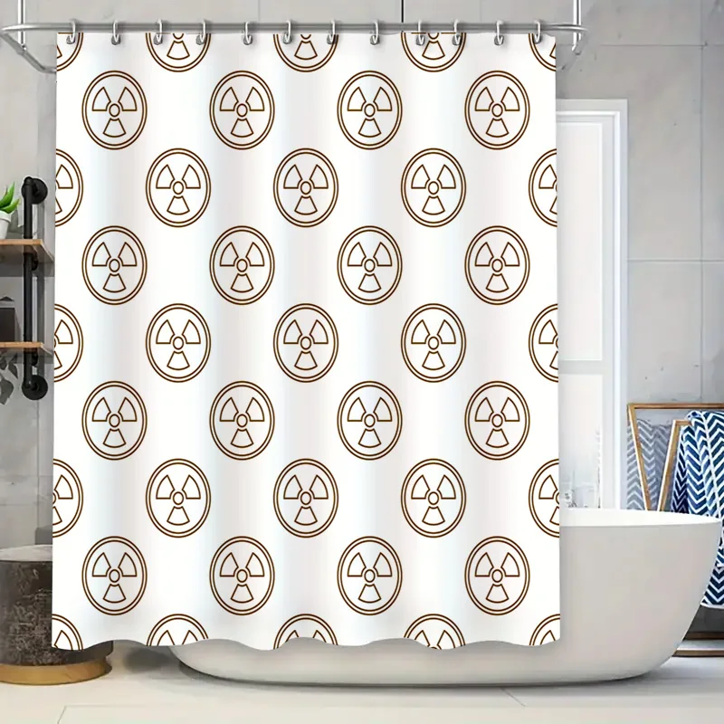 Radiation Symbol Shower Curtain White Bath Room Decoration with Stripes Pattern Waterproof Plastic Fabric 3D Printing Bathroom C