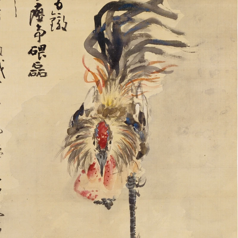 Ming Huang Shen's "Rooster" is a high-definition Xuan paper replica decorative painting from the Museum of Ancient Chinese Class