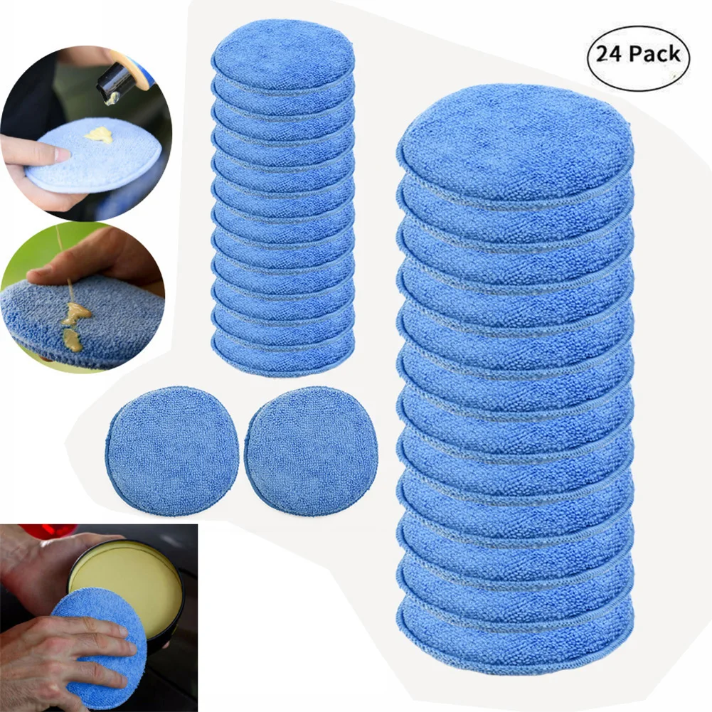 24pcs Car Waxing Polish Sponges 5 Inch Car Cleaning Polish Pad Sponge Microfiber Waxing Dust Remove Auto Care Polishing Set