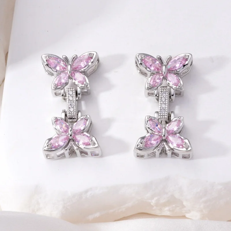 1 Piece Pearl Necklace Connection Buckle Inlaid with Purple Zircon Knot Bow Snap Buckle DIY Jewelry Making Materials Accessories