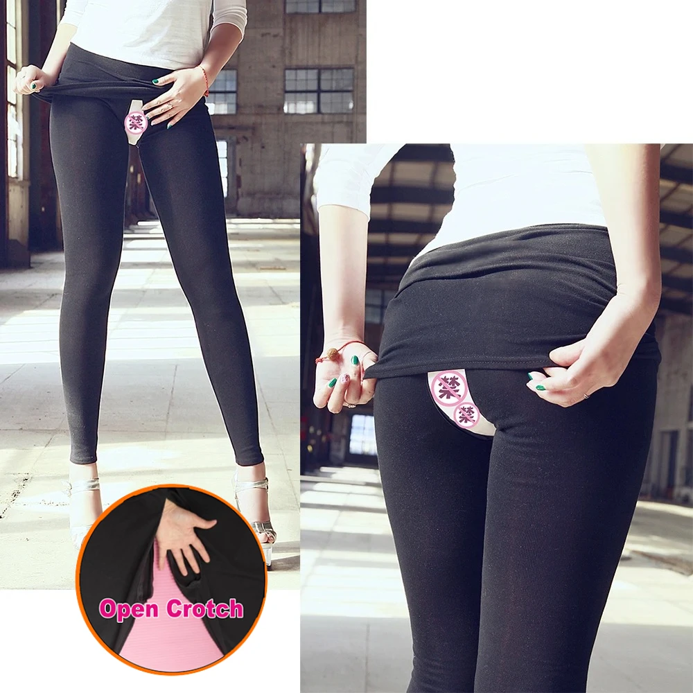 Calzoncillos de mujer para sexo al aire libre, pantalones con entrepierna abierta, pantalones sin entrepierna, mallas ajustadas de algodón con abertura de cintura alta, mallas abiertas para mujer, color negro