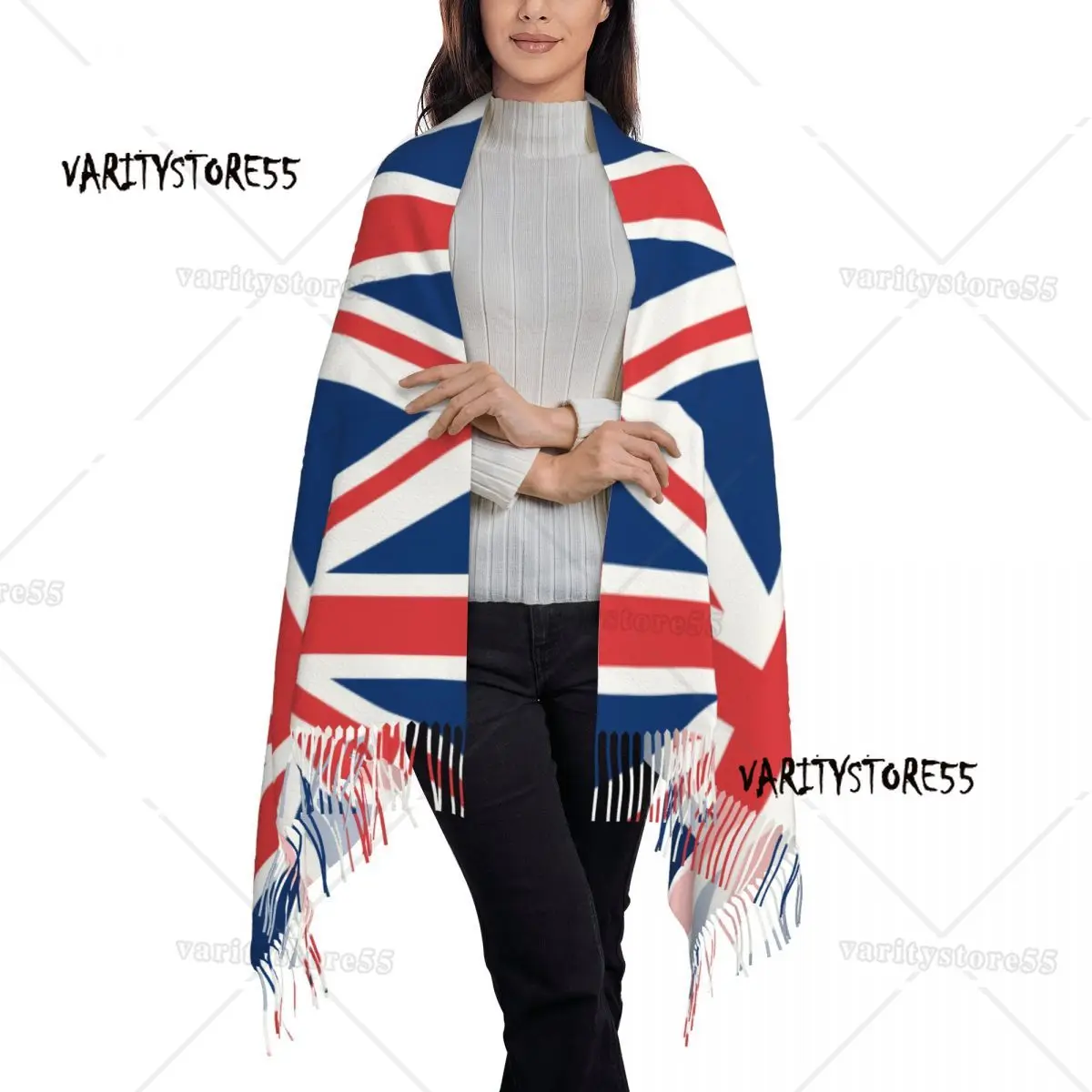 Lenço impresso da bandeira britânica para homens e mulheres, lenços quentes, xale personalizado, envoltório de inverno