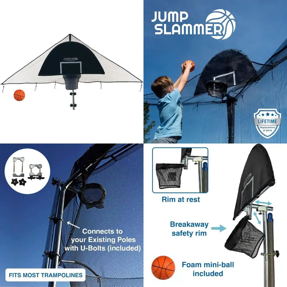 Acessório de cesta de basquete para trampolins - design aprimorado 2024 com garantia vitalícia de peças e recurso Slam Dunk