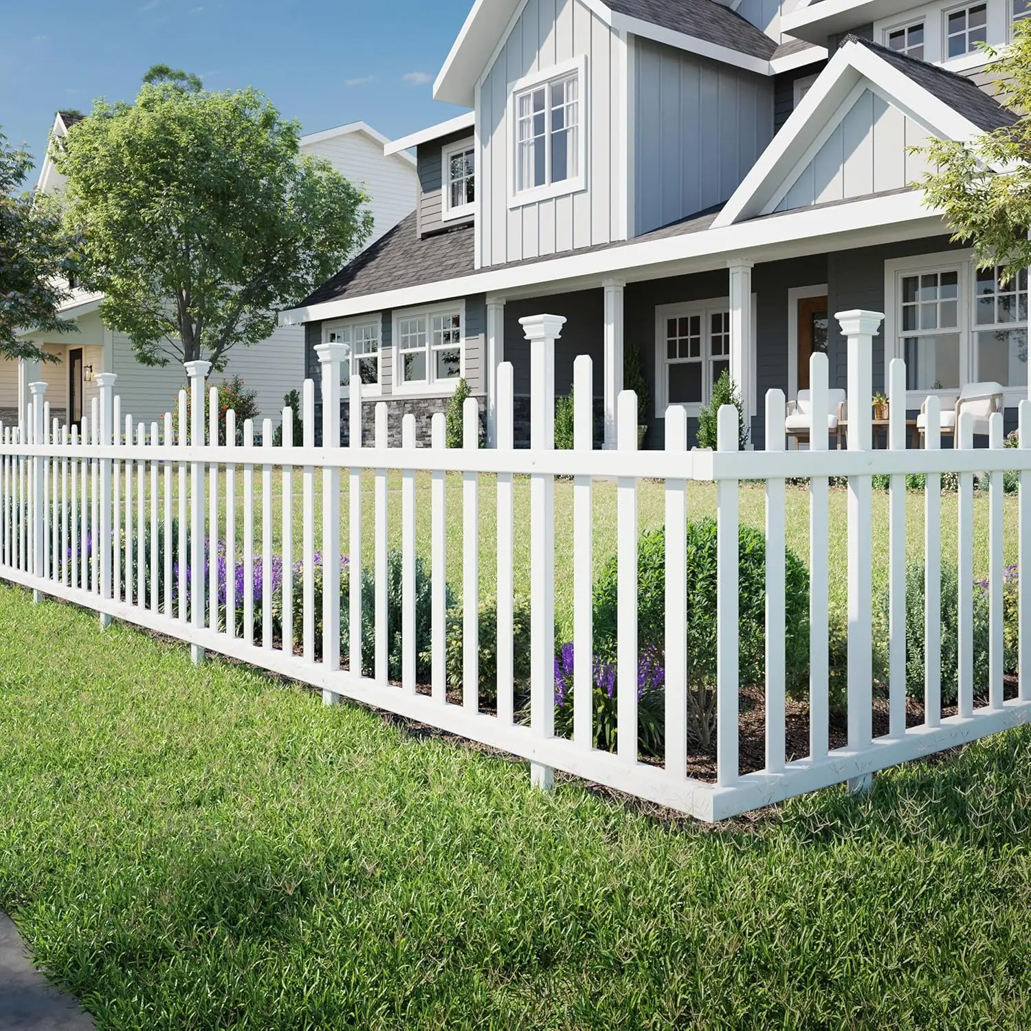 

No Dig Fence Panel Kit, White Vinyl Temporary Fence for Backyard and Garden Border, Easy DIY Installation