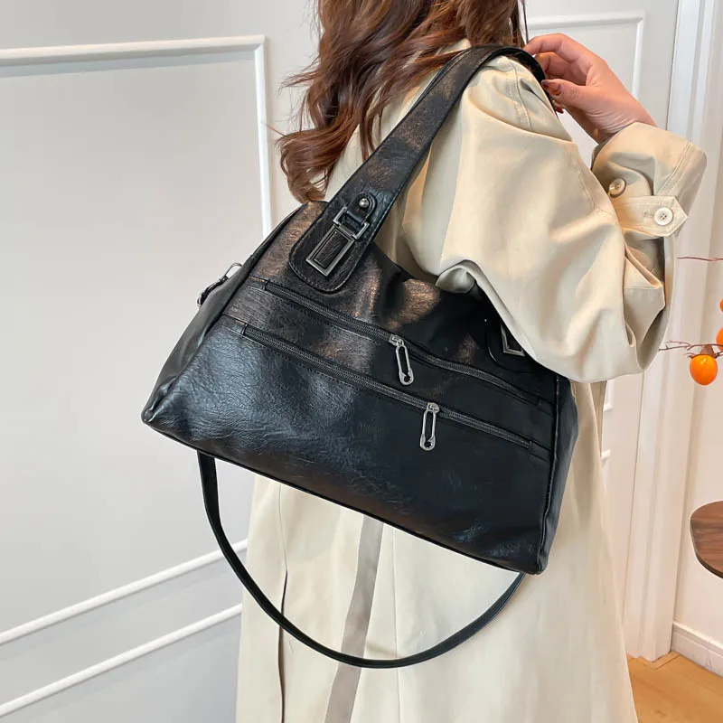 

Big PU Leather Shoulder Bags for Women 2026 Luxury Designer Brand Trend Crossbody Bag Females High Quality Handle Handbags