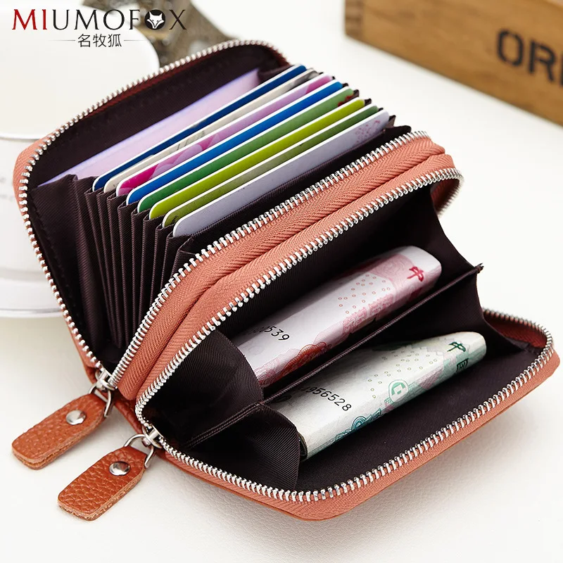 

Genuine leather double zipper multi-card position organ card holder new multi-functional card holder cowhide wallet