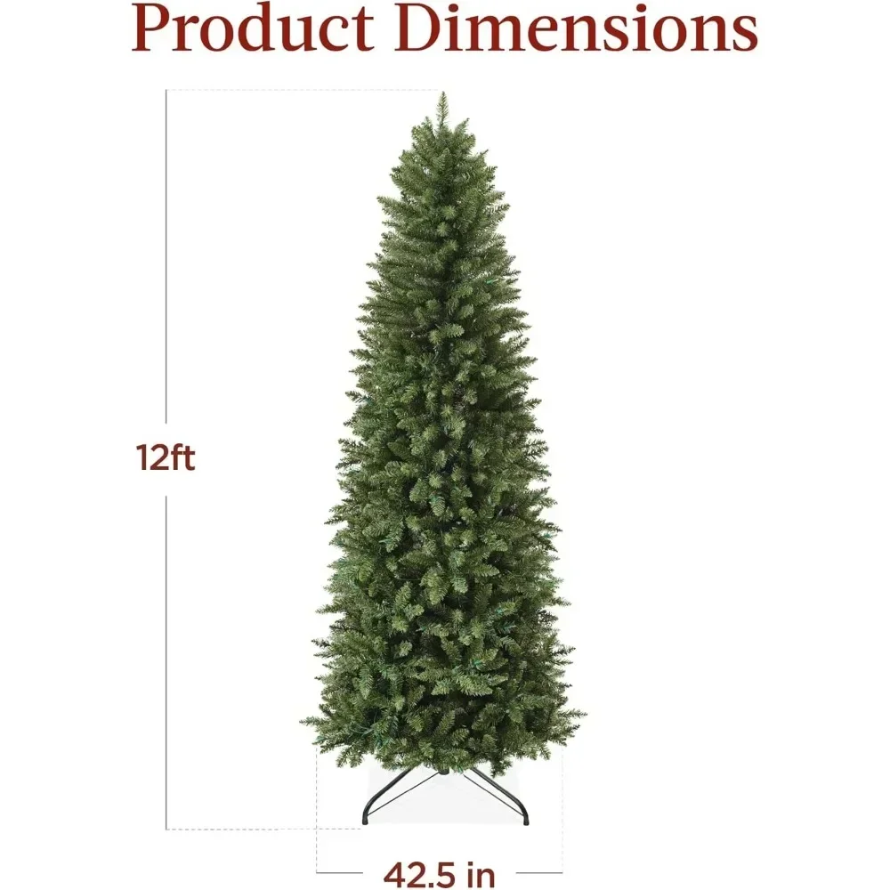 Christmas Tree, 12ft Premium Artificial Tree, Realistic Lighted Spruce Holiday Decor W/Warm White Lights, Base, Christmas Trees