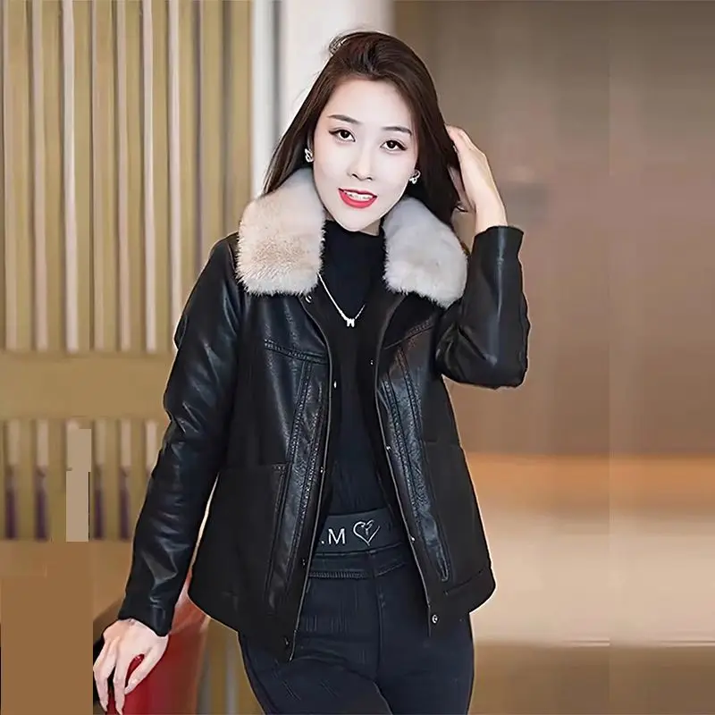 

Big Fur Collar PU Leather Jacket Women 2026Autumn Winter New Fashion Coat Korean Thicken Outerwear Western Style Overwear Female