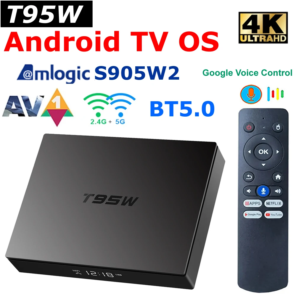 

Android TV 11 OS ATVSmart TV Box T95W Amlogic S905W2 4GB 64GB Voice Control 5G Dual Wifi BT5.0 AV1 4K AndroidTV Media Player