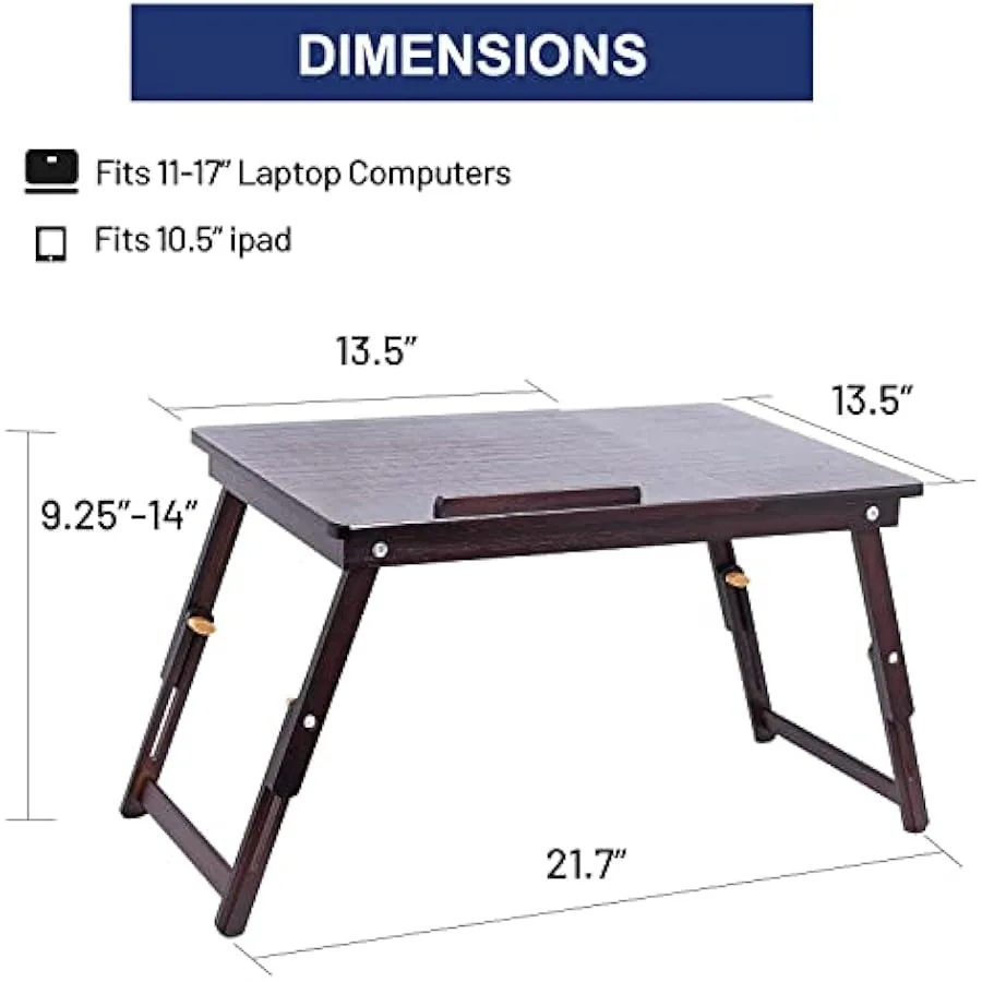 Mesa para laptop com altura e ângulo ajustáveis, gaveta removível, parte superior dobrável, perna marrom escuro