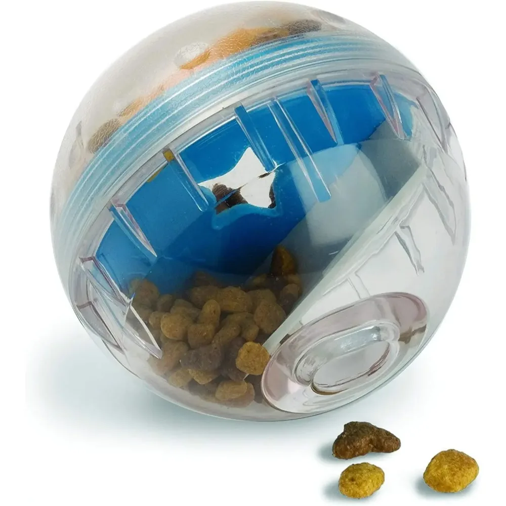 Bola de golosinas IQ, dispensador de golosinas para perros, bola de juguete, juguete interactivo para perros, juguete de comida para perros de 4 ", juguete de estimulación para fugas de Gato, alimentador lento
