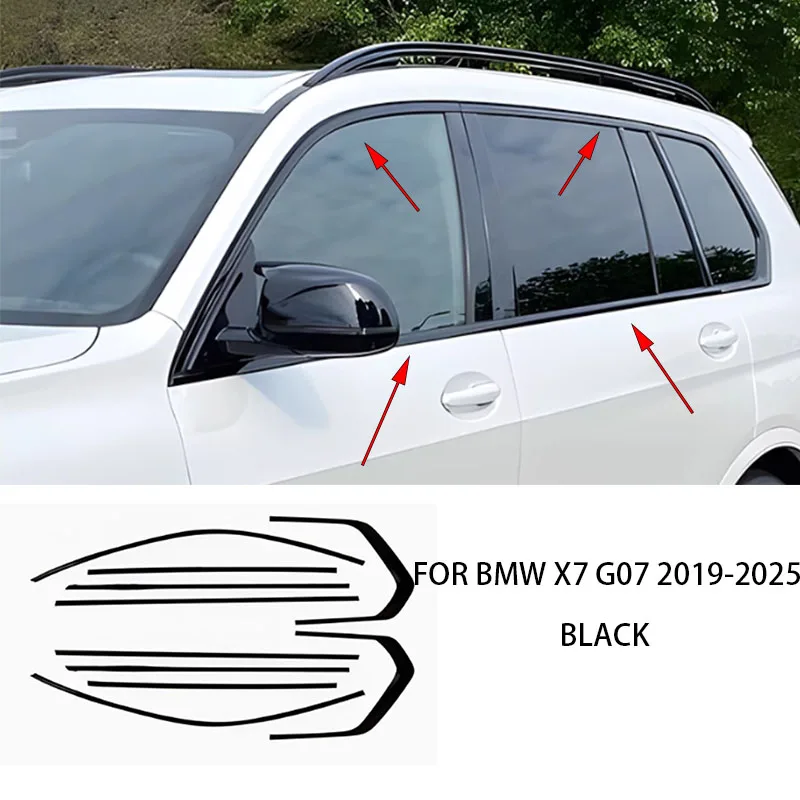 

FIT FOR BMW X7 G07 2019-2025 Stainless steel black Exterior Window Molding Strip Sill side Cover Trim chrome delete