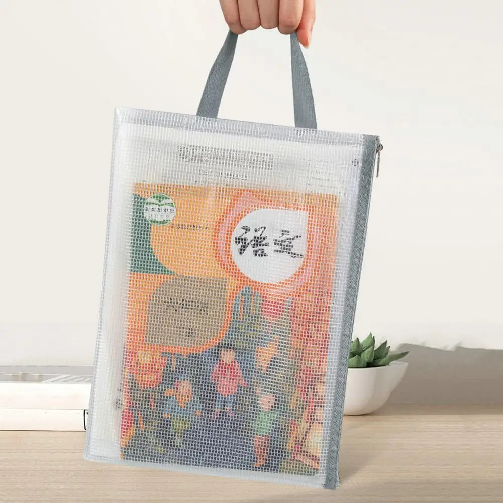 Transparent File Holder Zipper Bag with Handle PVC Waterproof Large Capacity Document Storage Bag Office Supplies