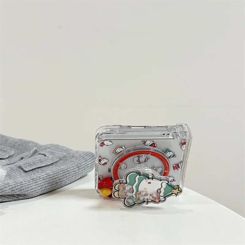 مضحك لطيف عيد الميلاد Hellokitty المغناطيسي قضية الهاتف لسامسونج غالاكسي Z فليب 7 6 5 ZFlip6 غطاء مع حامل حالات ل Magsafe Ca