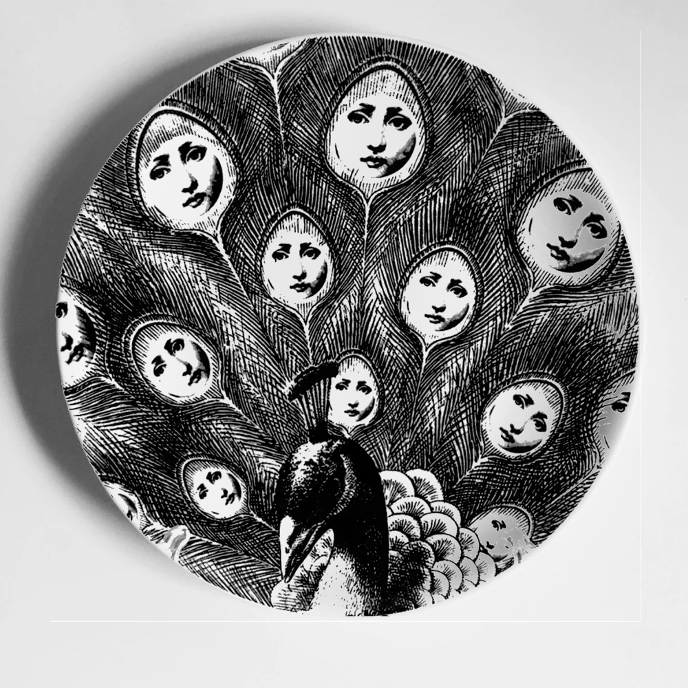 Creative  Plates Pure Black&white Illustration Hanging Dishes Sample Room/home/hotel Decor Cavalieri Ceramic Crafts