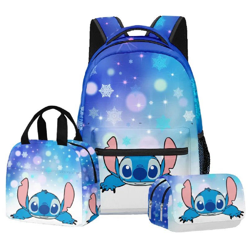 New Disney Cartoon Backpack Set Of 3 Lilo & Stitch Kawaii Stitch Printed Schoolbag Backpack Handbag Pencil Case Gift 3-Piece Set