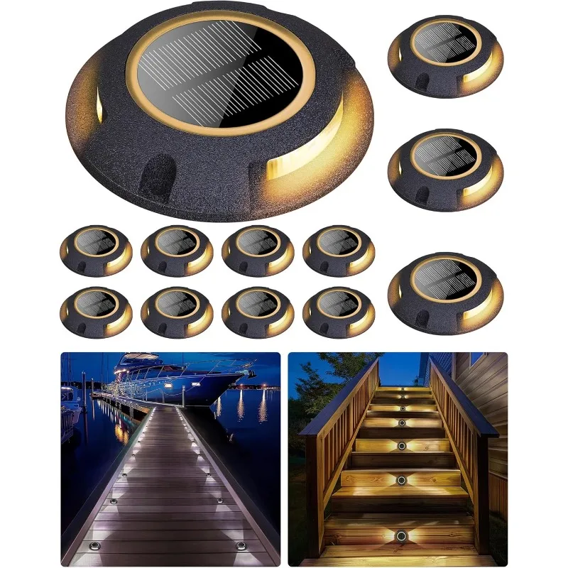

Solar Deck Dock Walkway Decorative Lights Outdoor Waterproof 12 Pack, 2 Colors in 1 Double-Sided LED Solar Driveway Lights for R