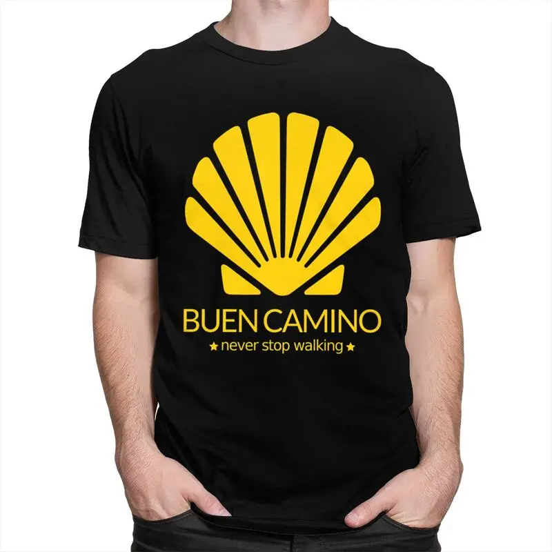 Custom Buen Camino De Santiago Tshirts for Men Short Sleeve Casual T-shirts Slim Fit 100% Cotton Tees Gift